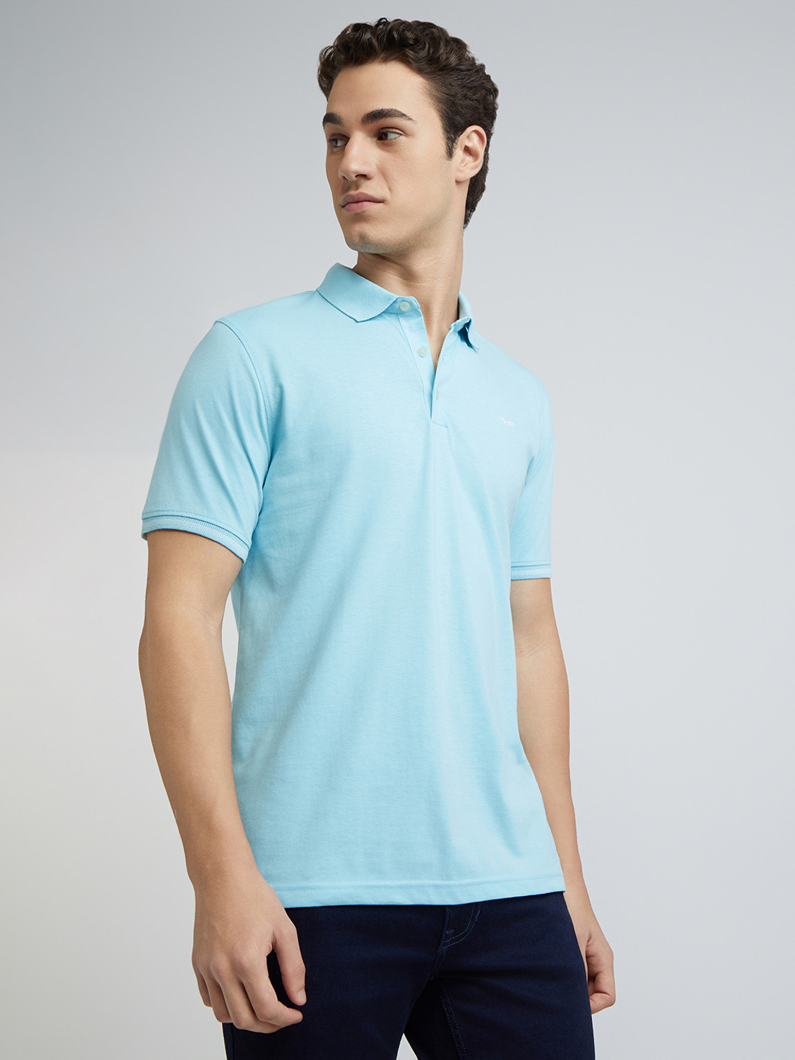 Image of PARK AVENUE Solid Men Polo Neck Blue T-Shirt