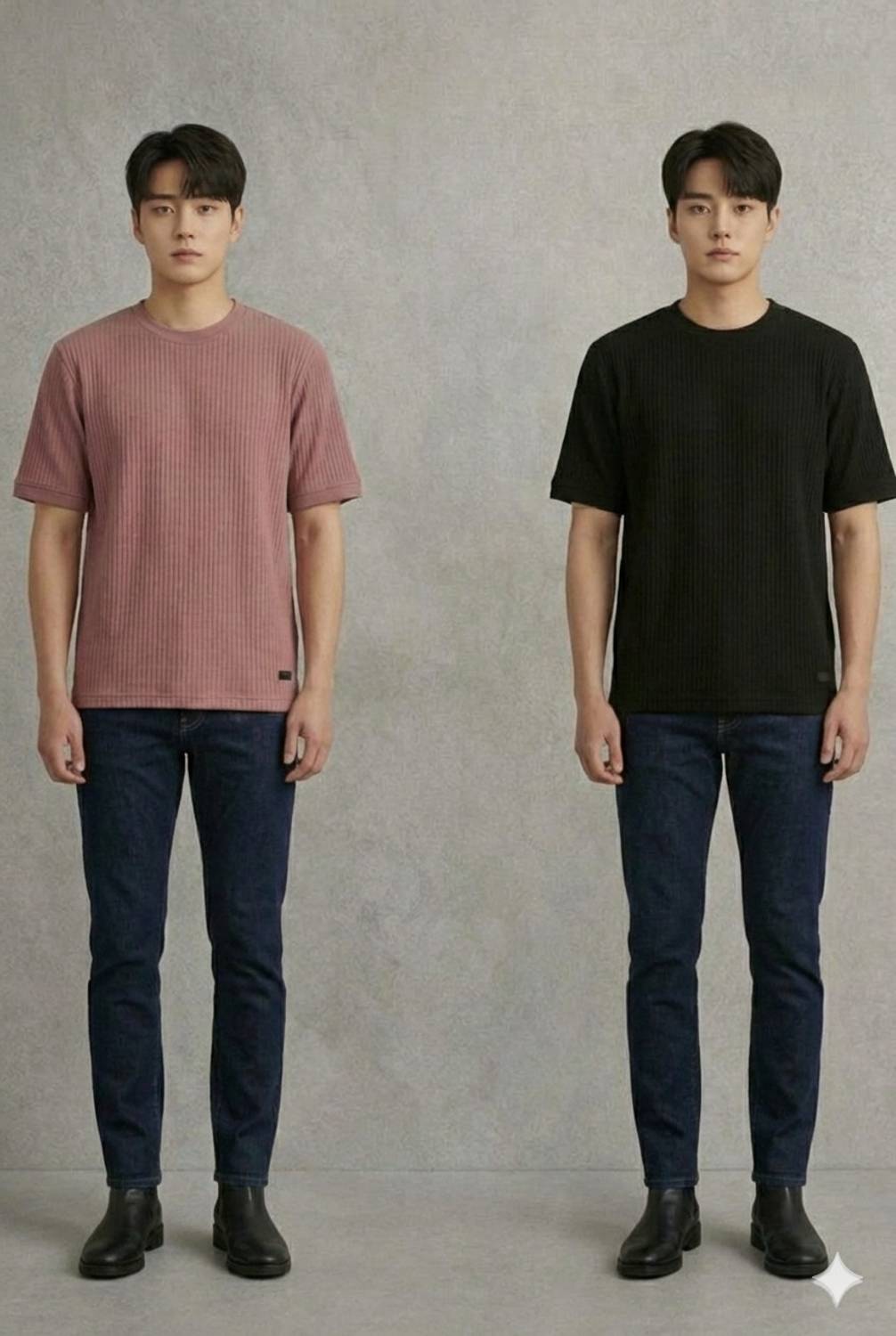 Pack of 3 Men Solid Round Neck Cotton Blend Pink, Black, Grey T-Shirt - Image 2