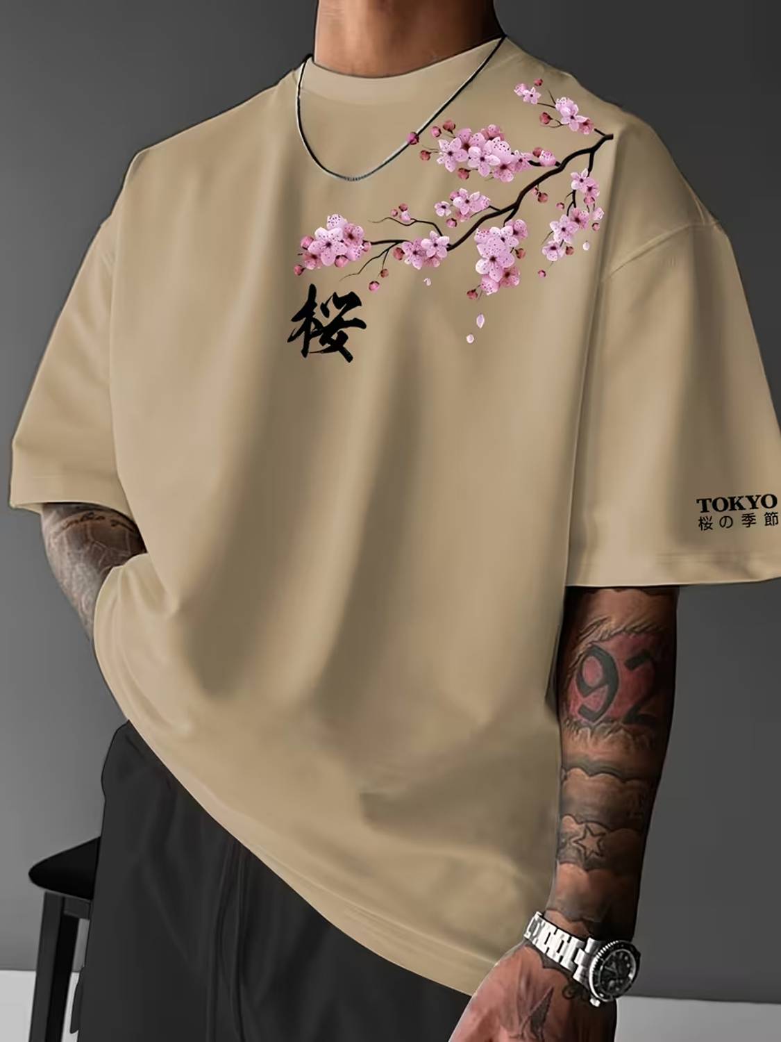 Om Ji Fassion Beige Men's Round Neck T-Shirt - Image 1