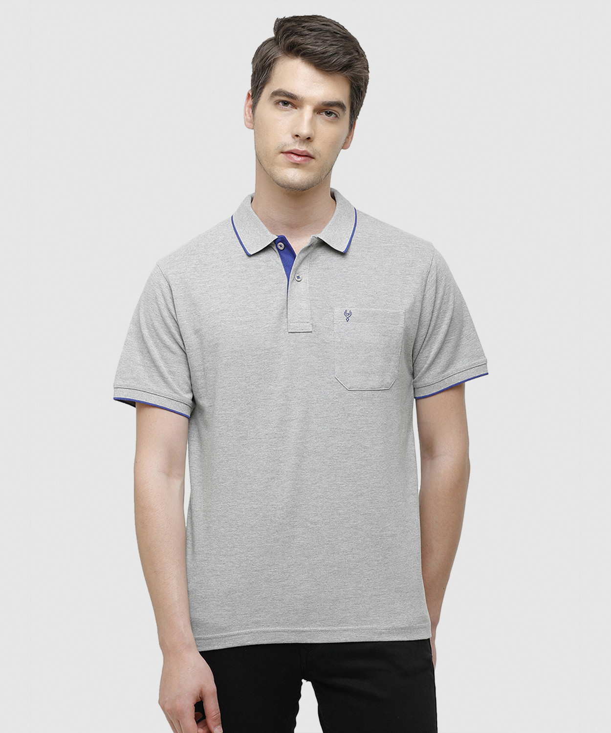 Image of Classic Polo Solid Men Polo Neck Grey T-Shirt
