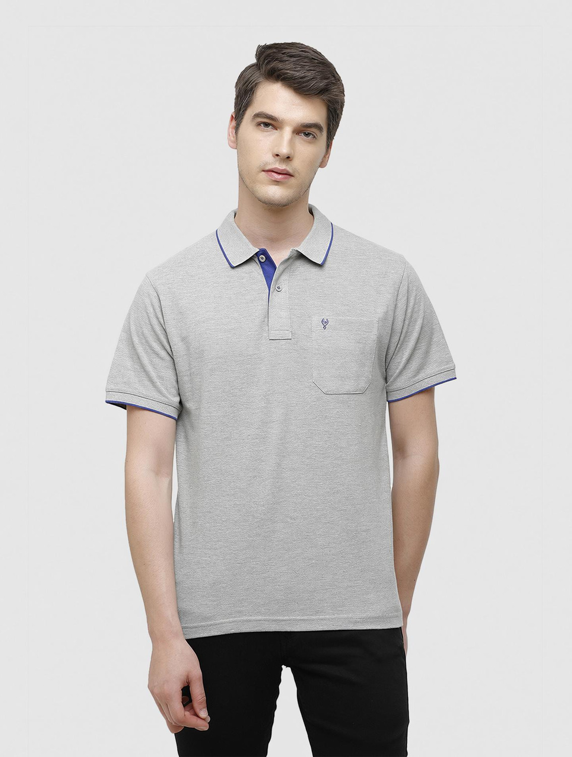 Image of Classic Polo Solid Men Polo Neck Grey T-Shirt