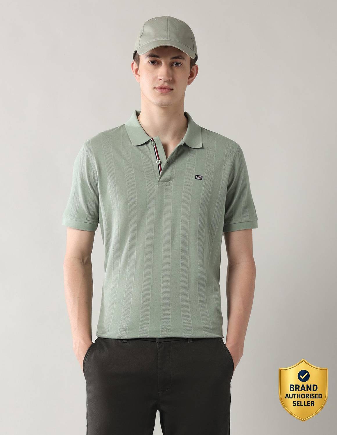 Arrow Sport Self Design Men Polo Neck Green T-Shirt