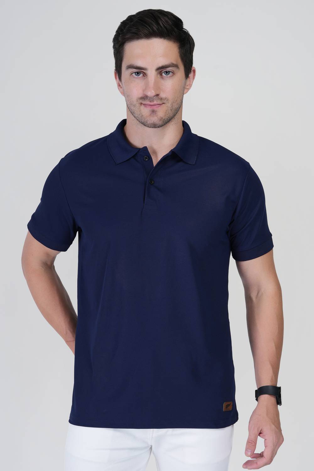 Polo Plus Men Solid Polo Neck Polycotton Navy Blue T-Shirt