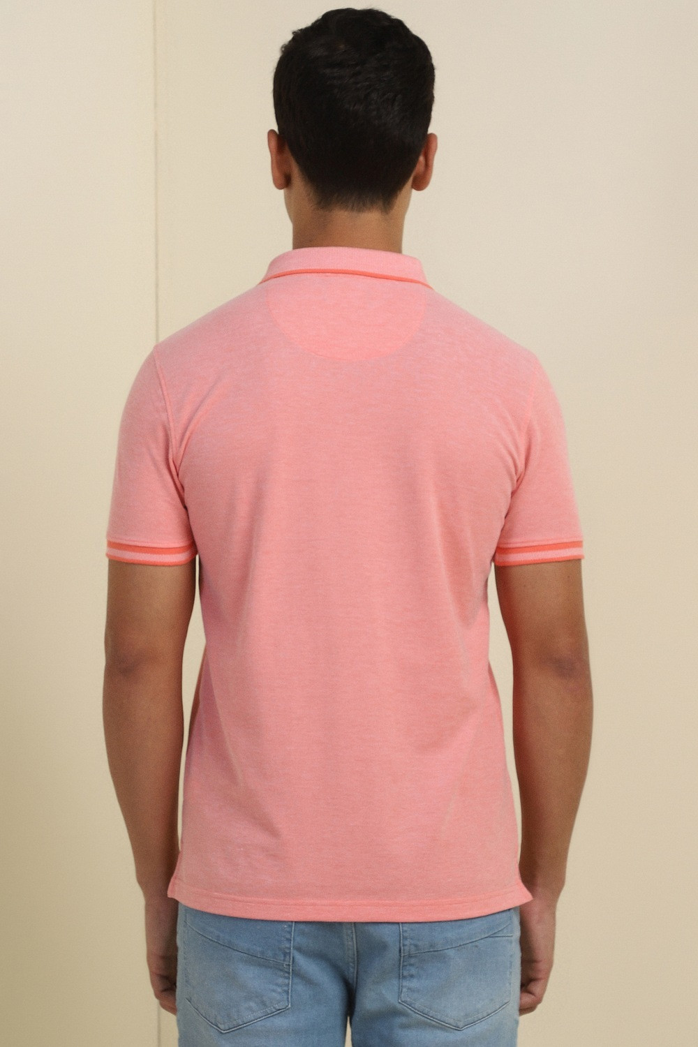Image of Allen Solly Solid Men Polo Neck Pink T-Shirt