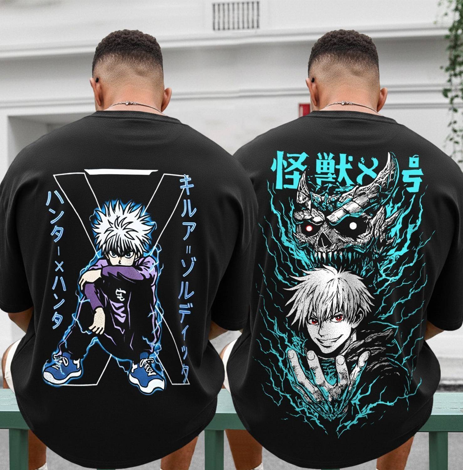 TRIPR Pack of 2 Oversized Men Printed Round Neck Cotton Blend Bla