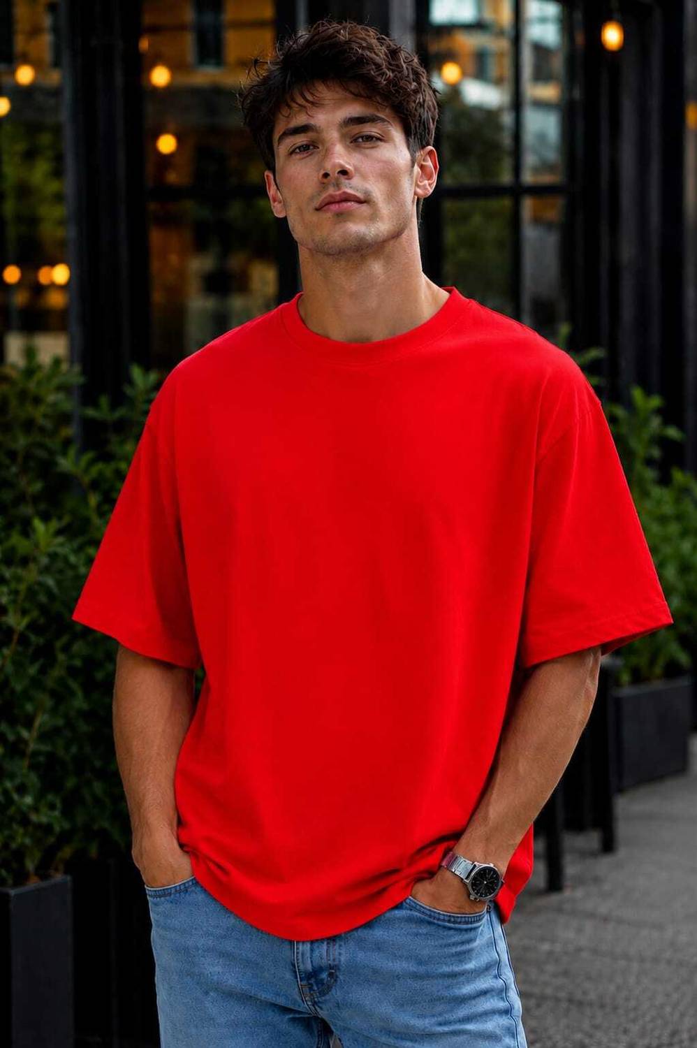 CALOYA Solid Men Round Neck Red T-Shirt