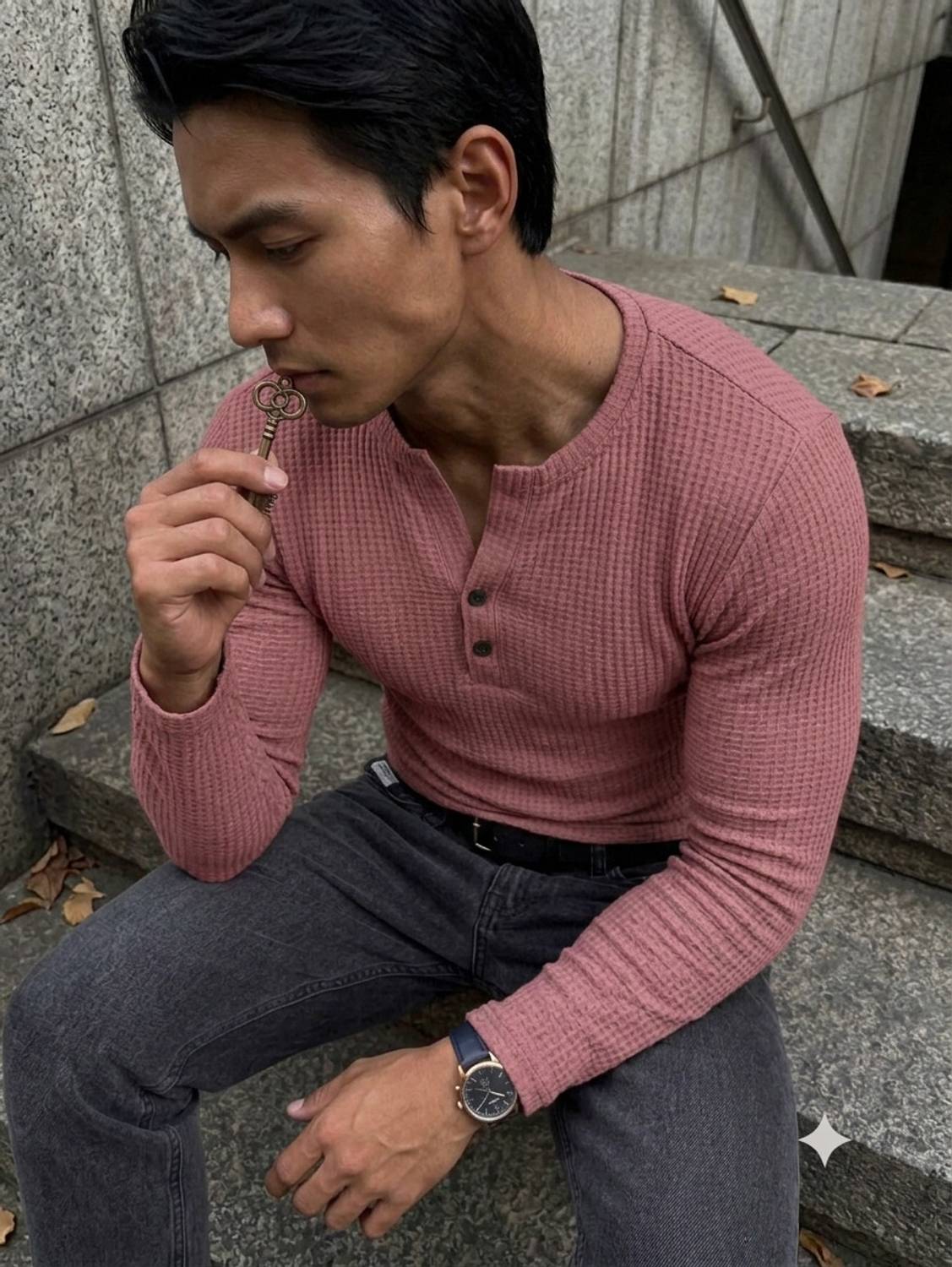 Rufica Men Pink Henley Neck T-Shirt - Image 4