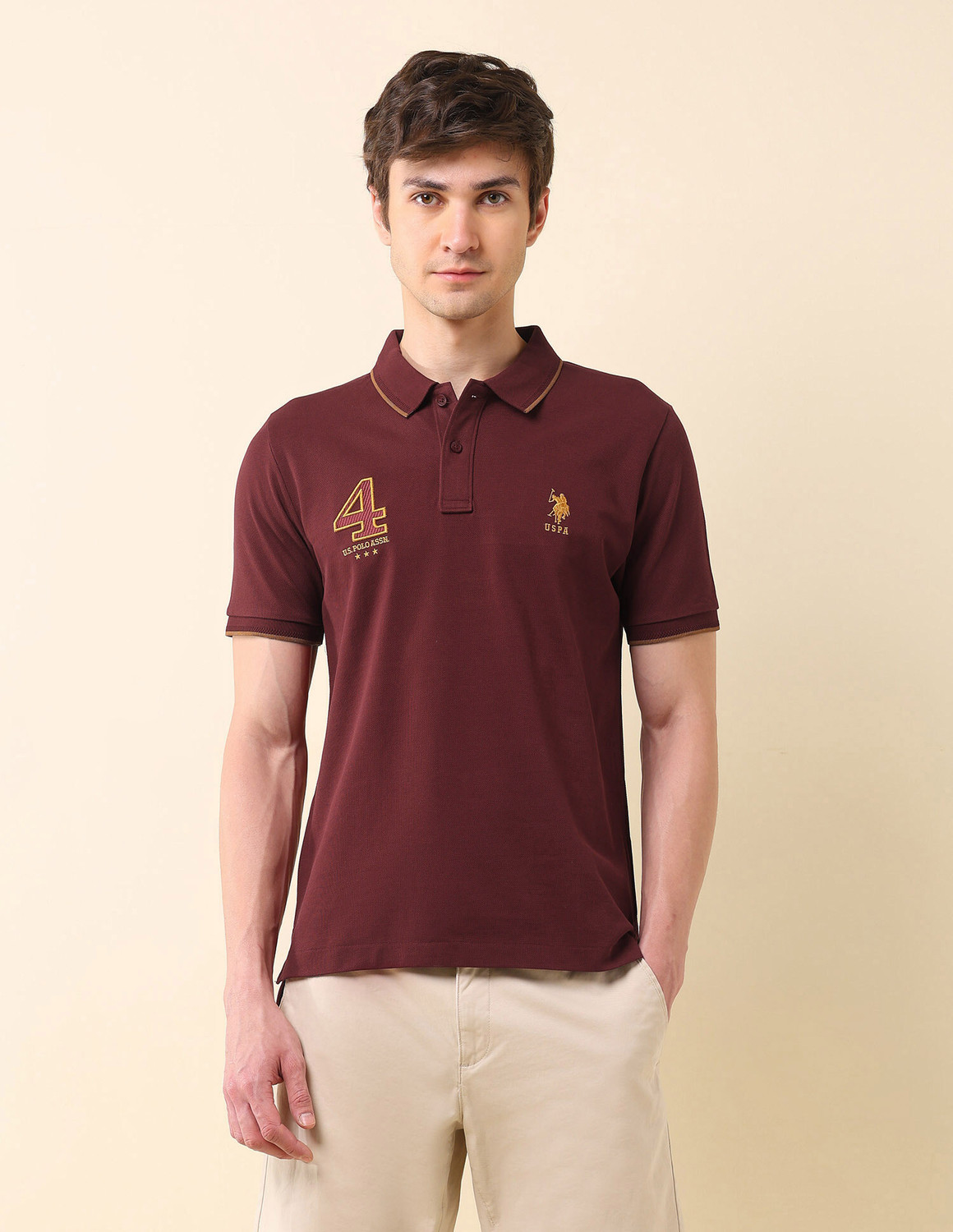Image of U.S. POLO ASSN. Printed Men Polo Neck Red T-Shirt