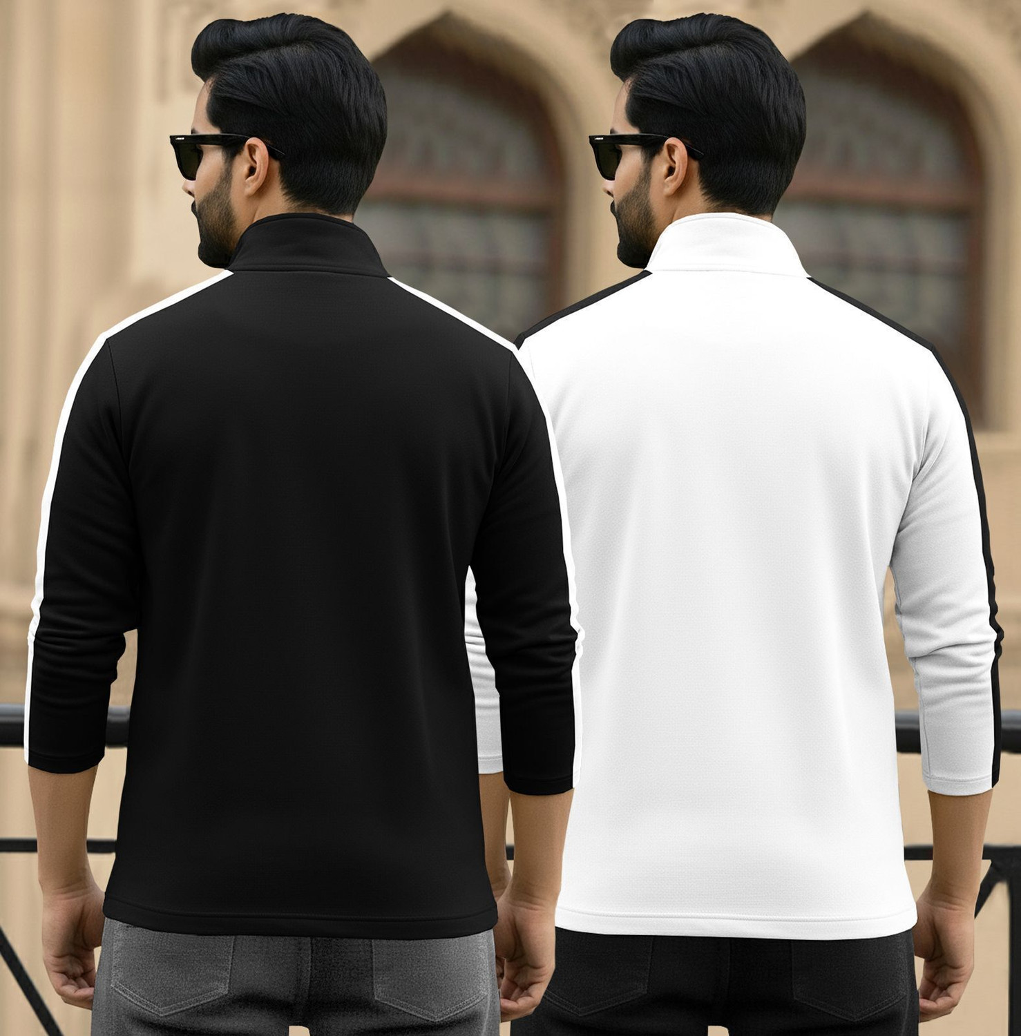 Image of TRIPR Printed Men Henley Neck Black, White T-Shirt