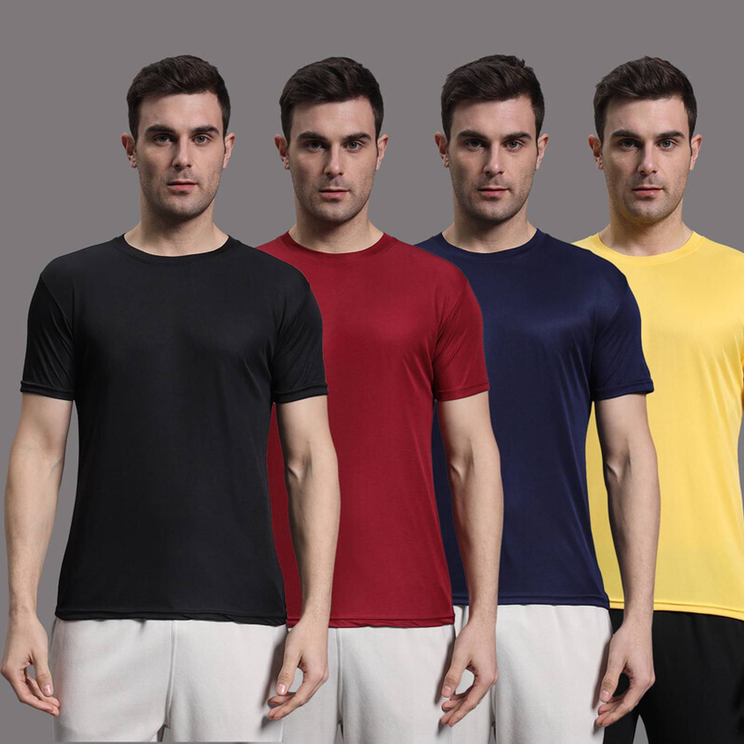 InkTees Pack of 4 Men Solid Round Neck Polyester Multicolor T-Shi