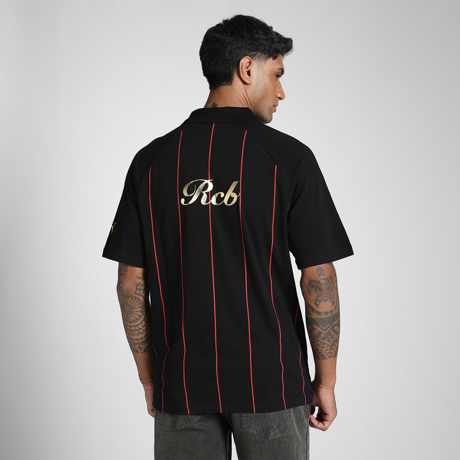 Image of PUMA Printed Men Polo Neck Black T-Shirt