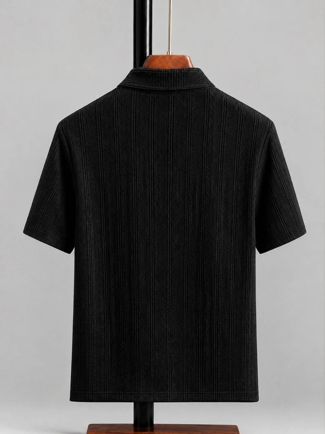 KAJARU Men Zip Neck Black T-Shirt - Image 2