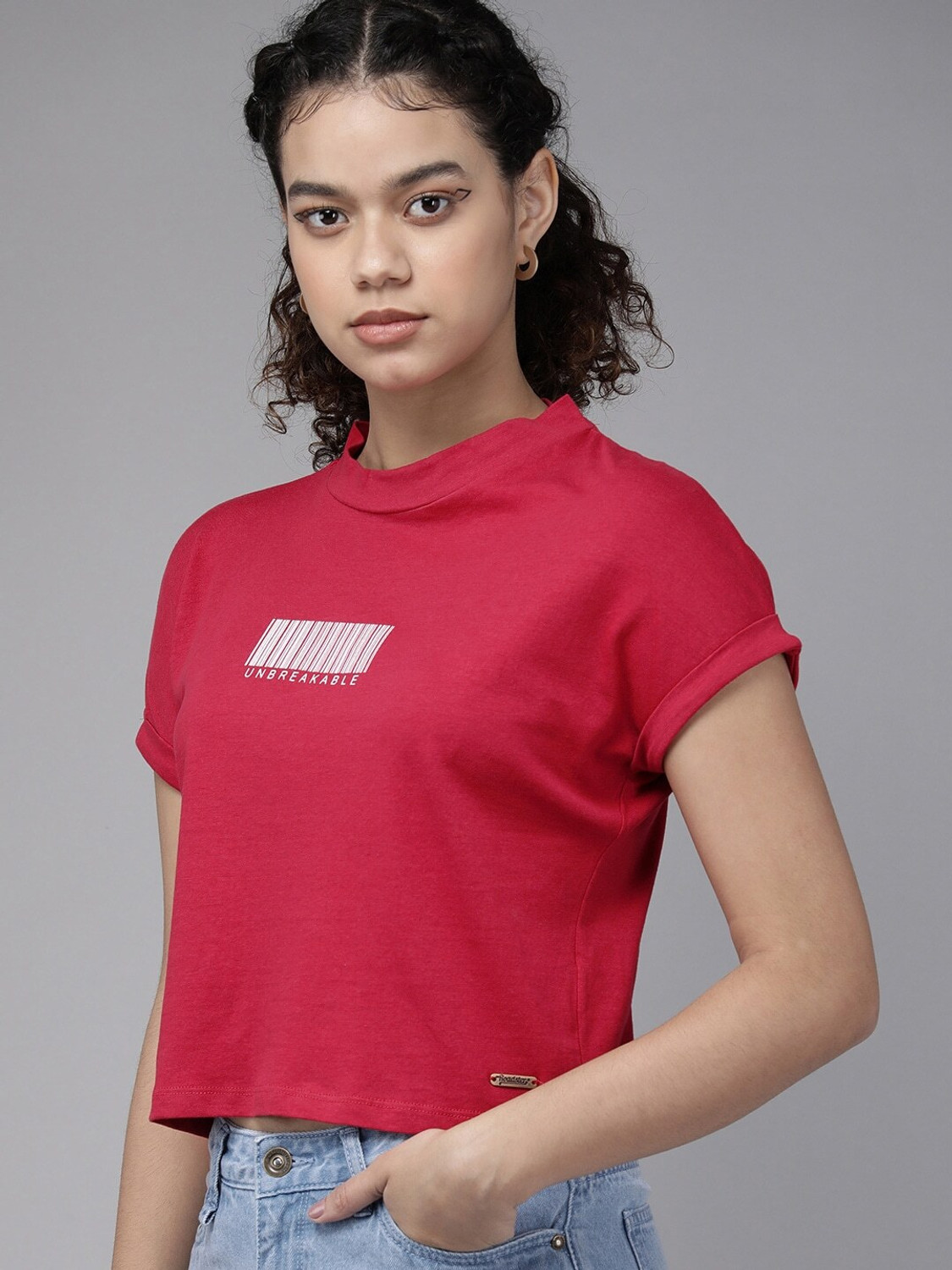 Image of Roadster Solid Women Round Neck Maroon T-Shirt