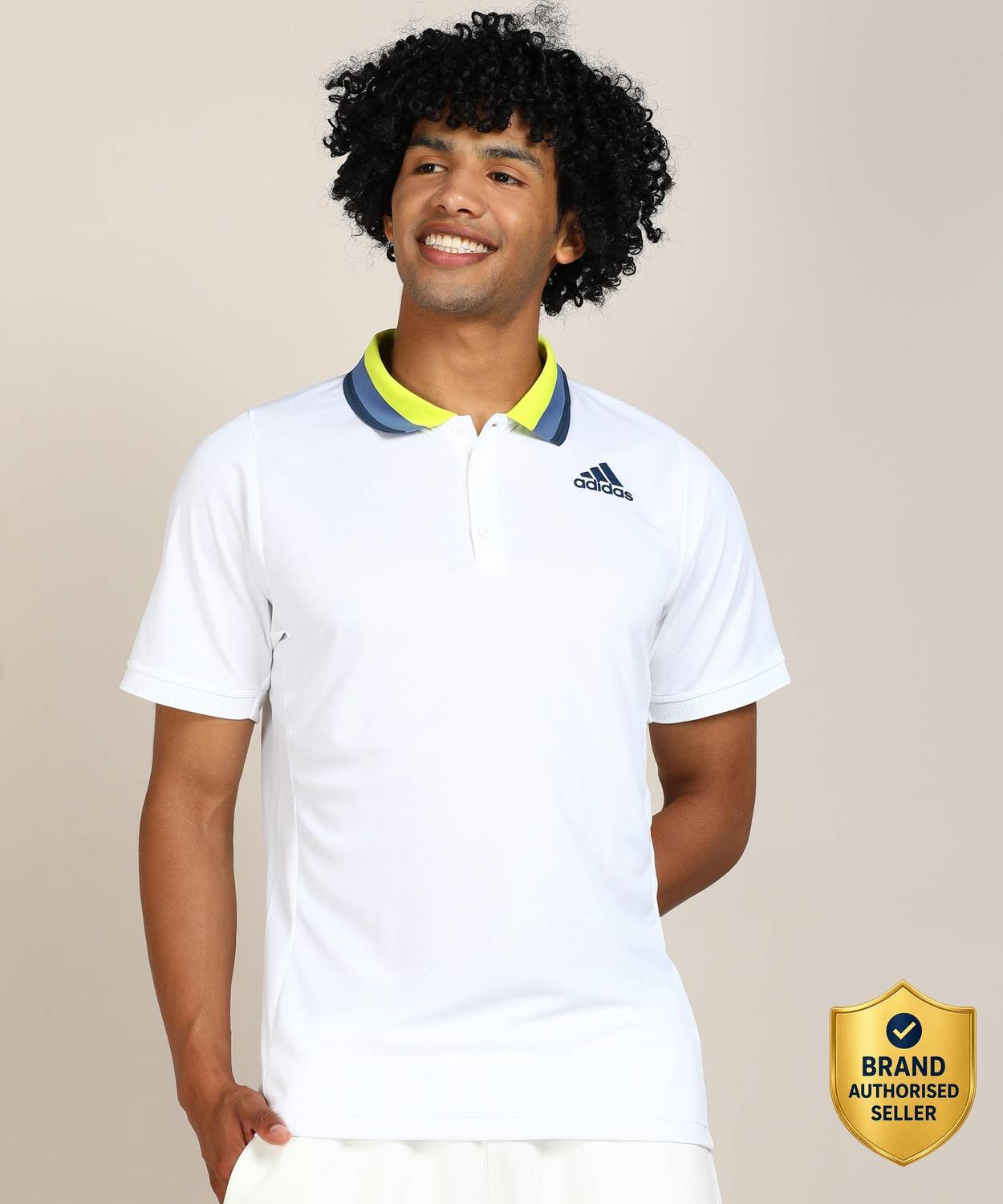 ADIDAS Self Design Men Polo Neck White T-Shirt