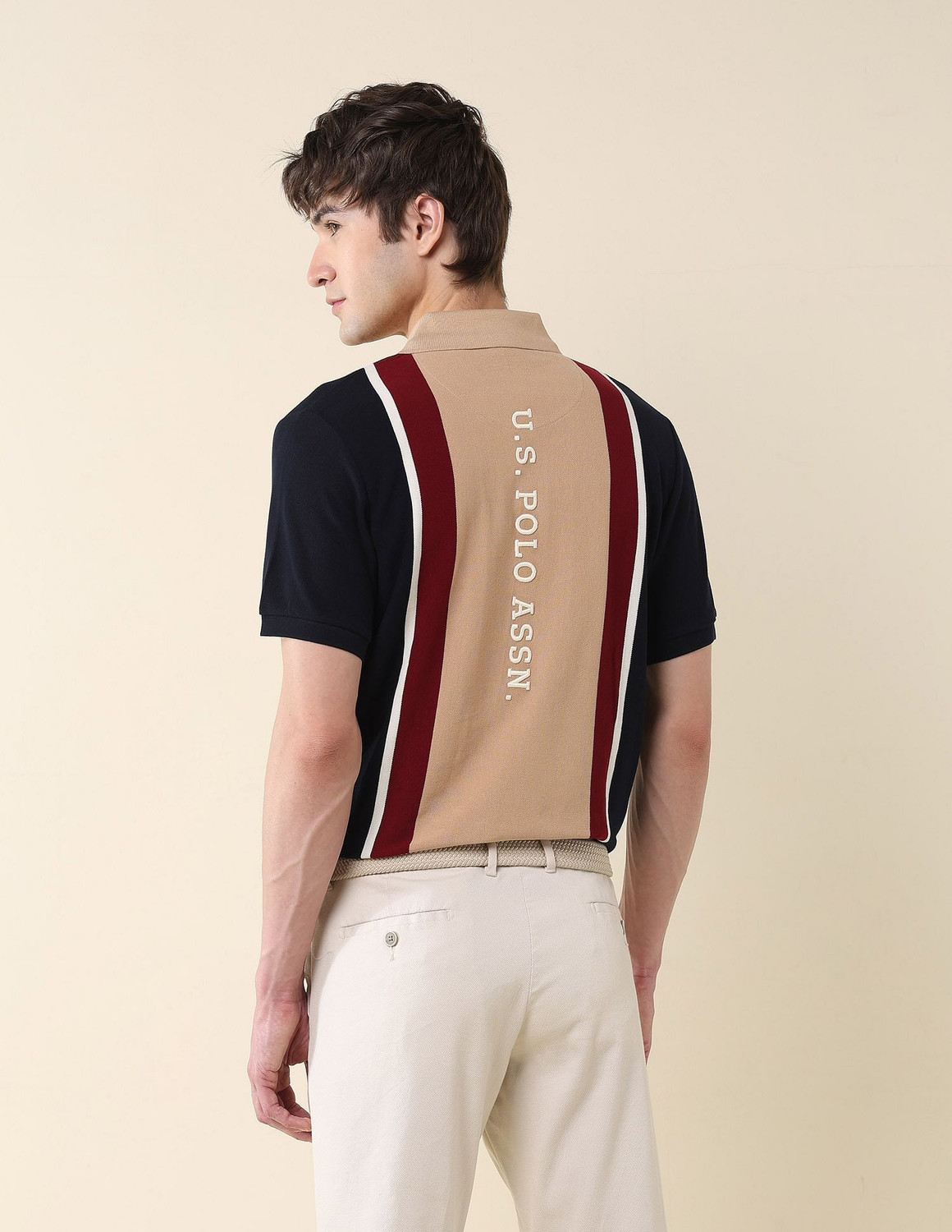 Image of U.S. POLO ASSN. Colorblock Men Polo Neck Blue T-Shirt