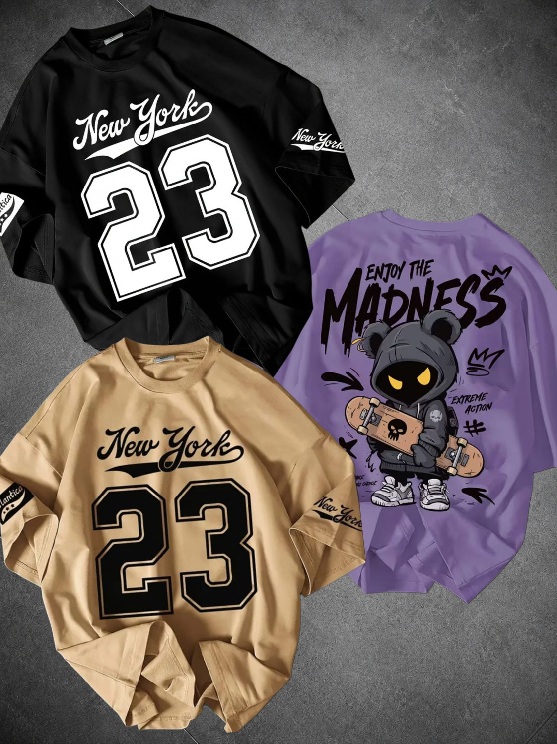 Image of Mexmy Graphic Print Men Round Neck Black, Beige, Purple T-Shirt