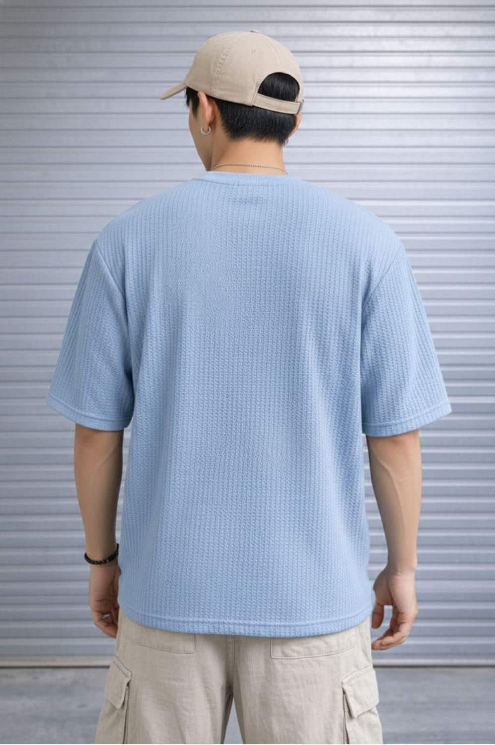 Image of KAJARU TEES Self Design Men Round Neck Blue T-Shirt