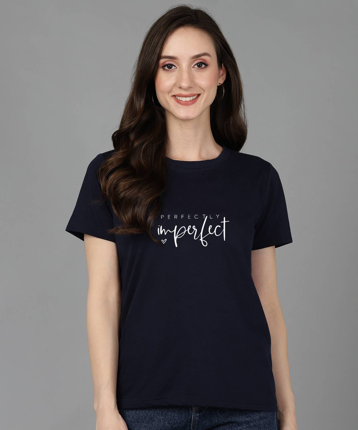 Adyavastram Typography Women Round Neck Navy Blue T-Shirt