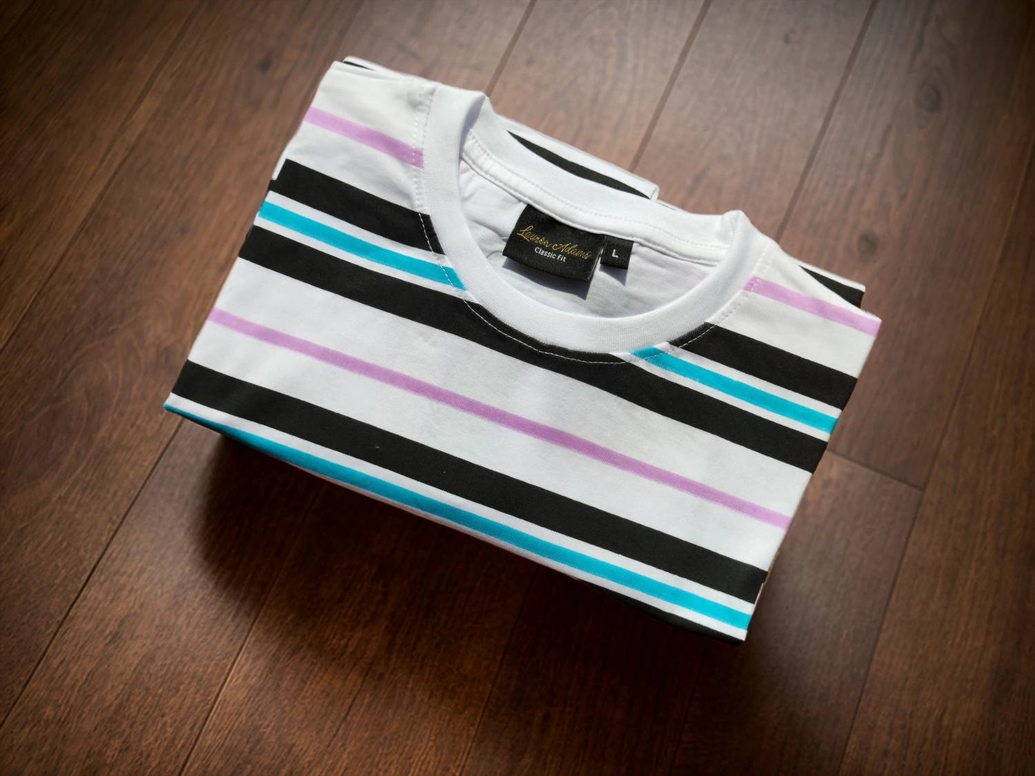 Lauren Adams Striped Men Round Neck Beige T-Shirt - Image 3
