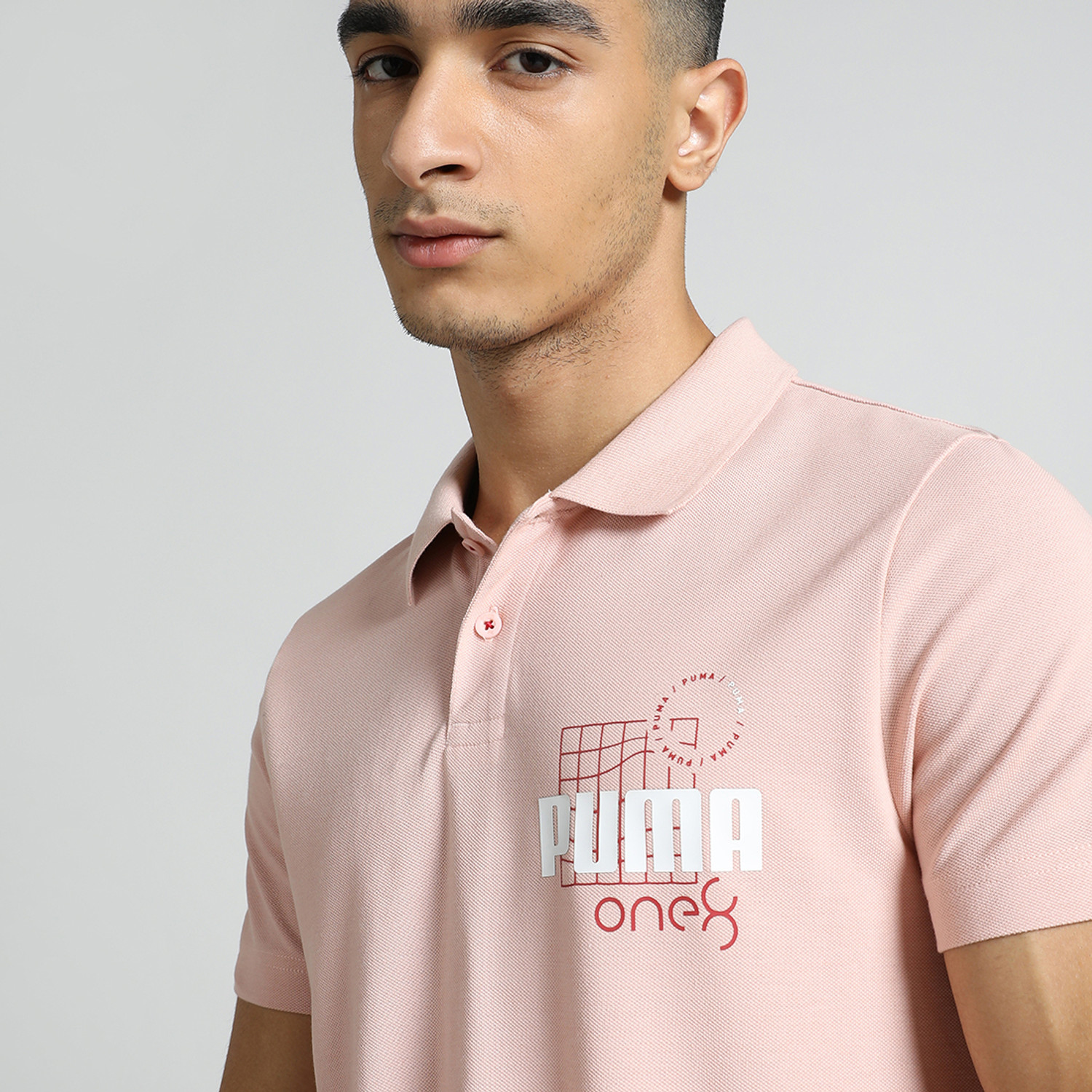 Image of PUMA Printed Men Polo Neck Pink T-Shirt