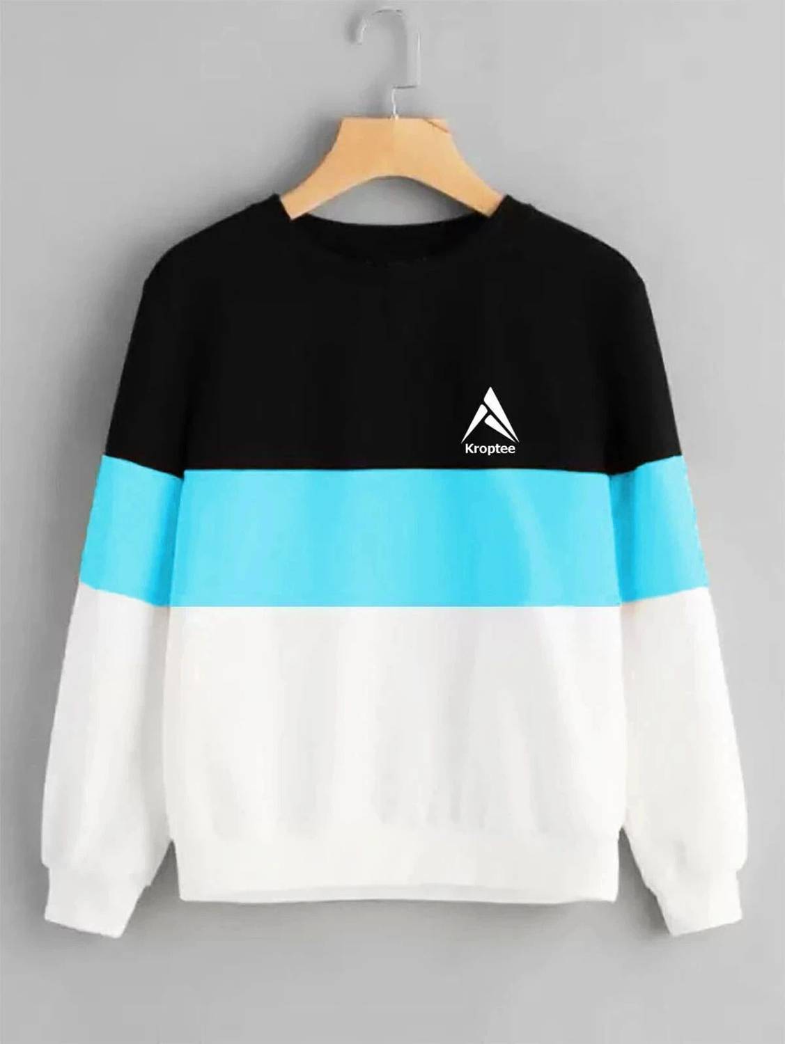 Kroptee Men Colorblock Round Neck Pure Cotton Light Blue T-Shirt