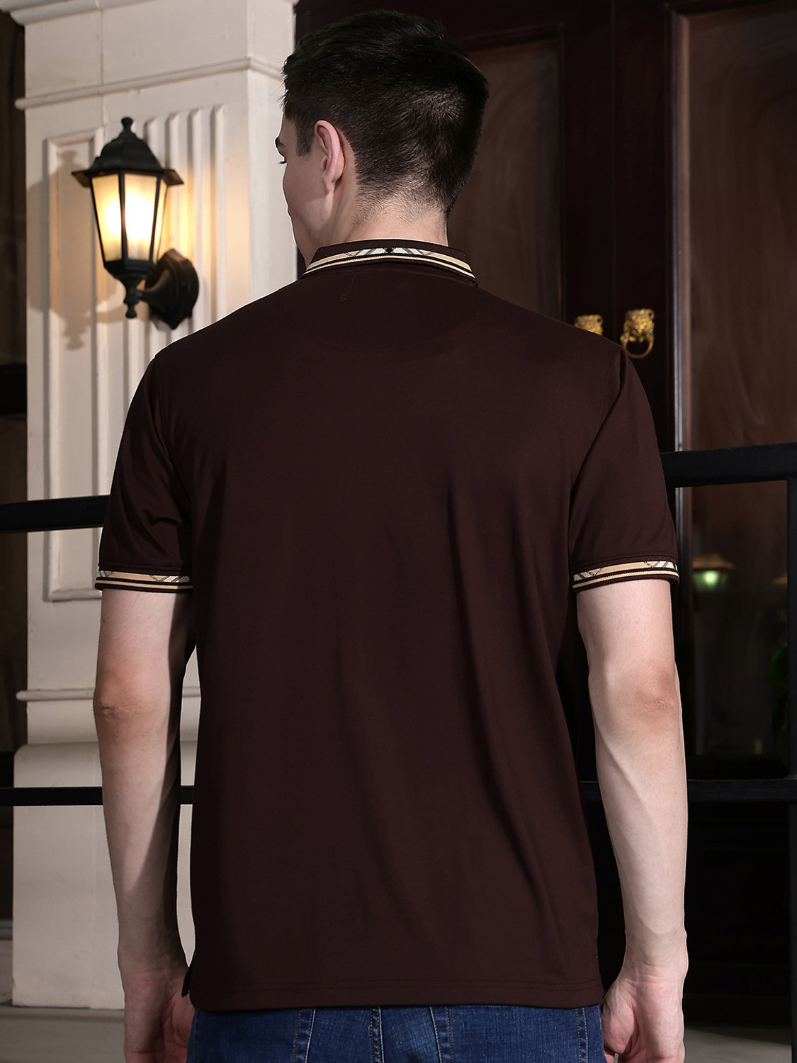 Image of CRIMSOUNE CLUB Solid Men Polo Neck Brown T-Shirt