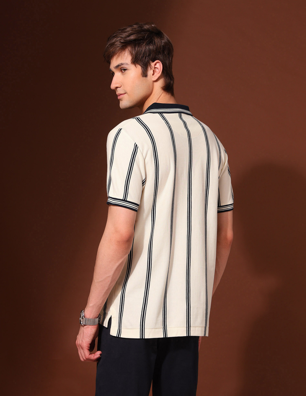 Image of U.S. POLO ASSN. Striped Men Polo Neck White T-Shirt
