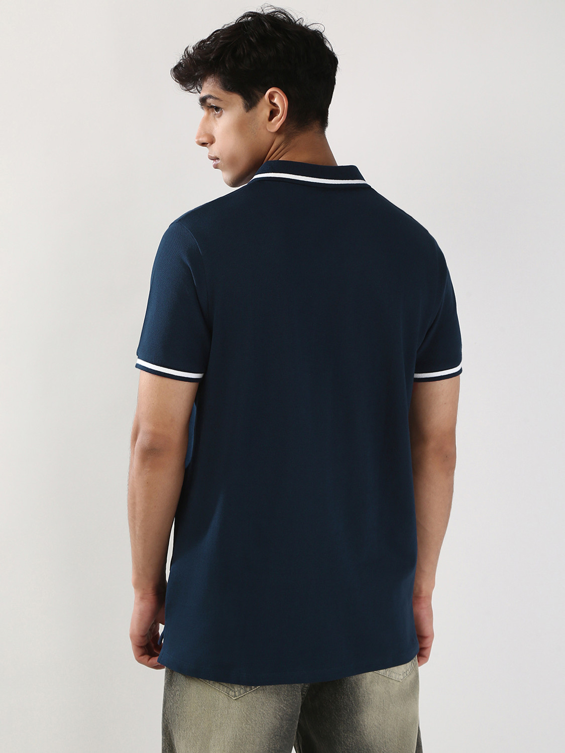 Image of Urbano Fashion Solid Men Polo Neck Dark Blue T-Shirt