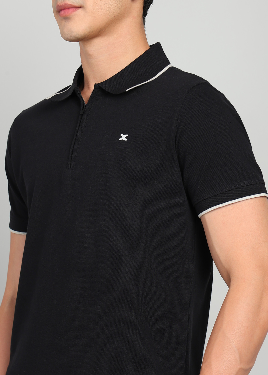 Image of KILLER Solid Men Polo Neck Black T-Shirt