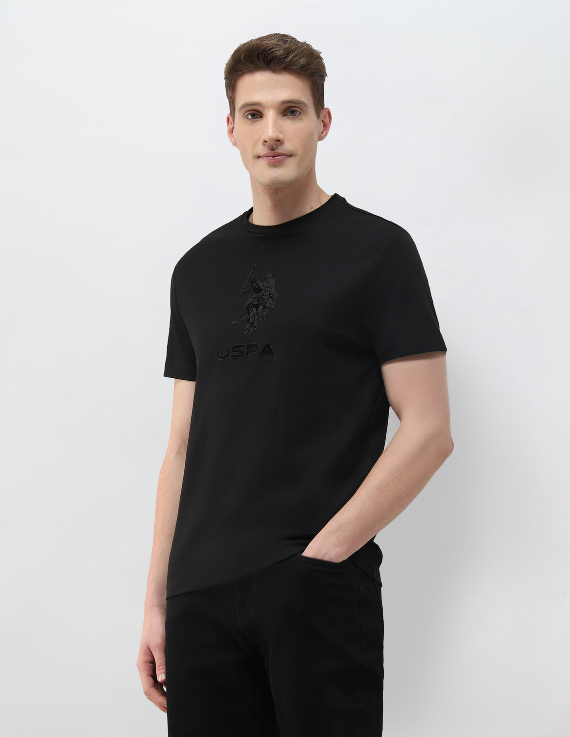 Image of U.S. Polo Assn. Denim Co. Graphic Print Men Crew Neck Black T-Shirt