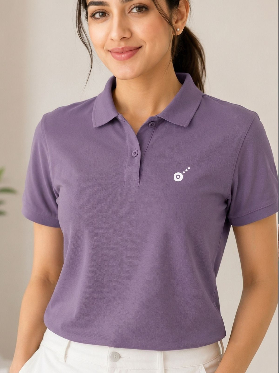 Image of Neutrodry Women Solid Polo Neck Polyester Purple T-Shirt