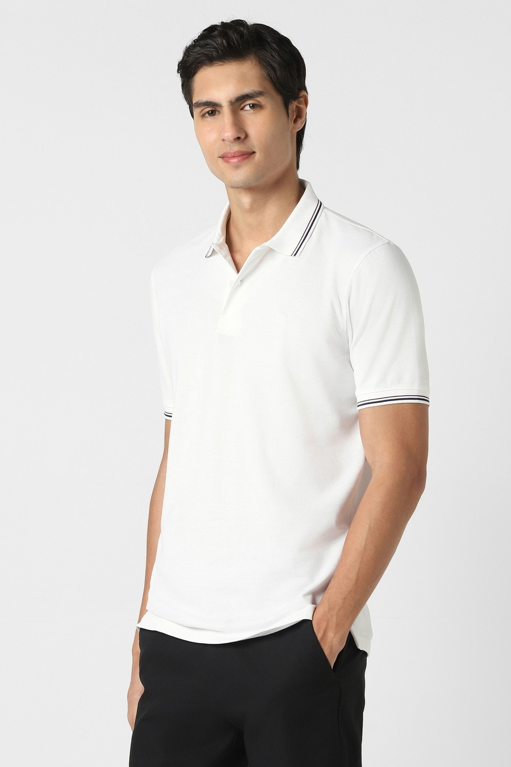 Image of PETER ENGLAND Solid Men Polo Neck White T-Shirt