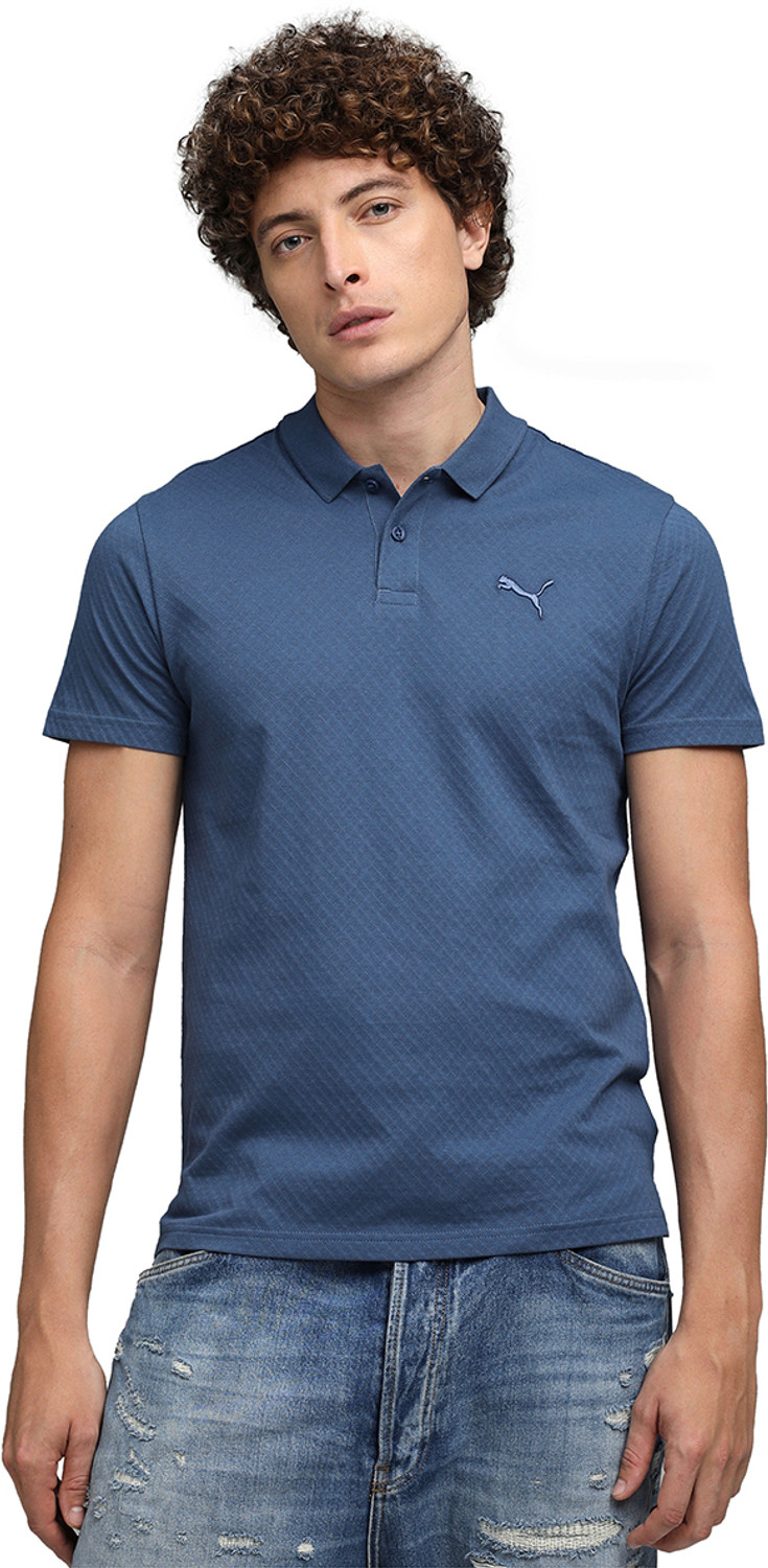 Image of PUMA Self Design Men Polo Neck Blue T-Shirt