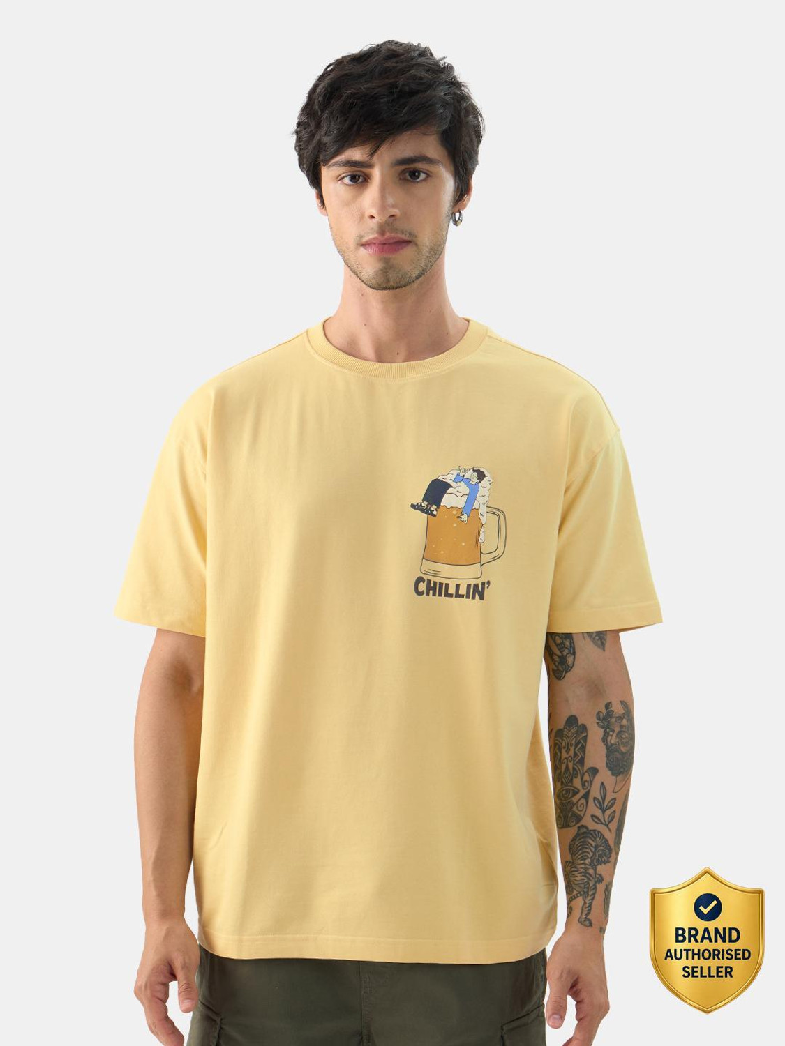 Image of The Souled Store Graphic Print Men Round Neck Yellow T-Shirt