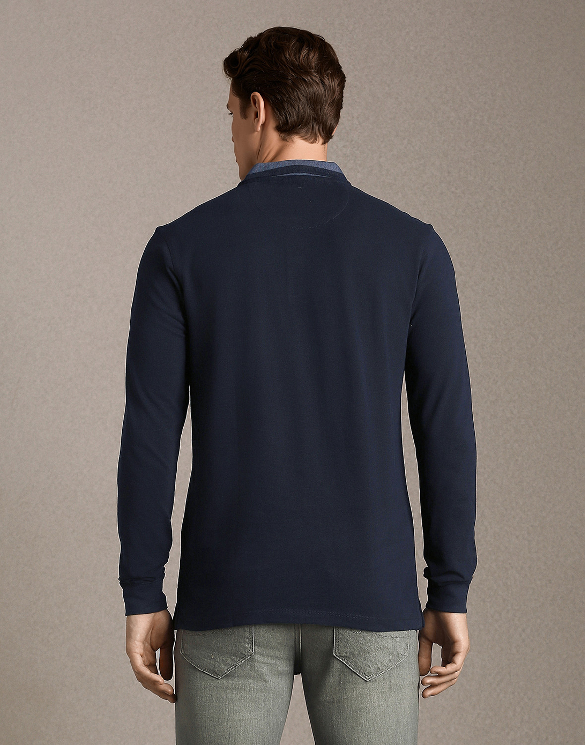 Image of Louis Philippe Jeans Solid Men Polo Neck Blue T-Shirt