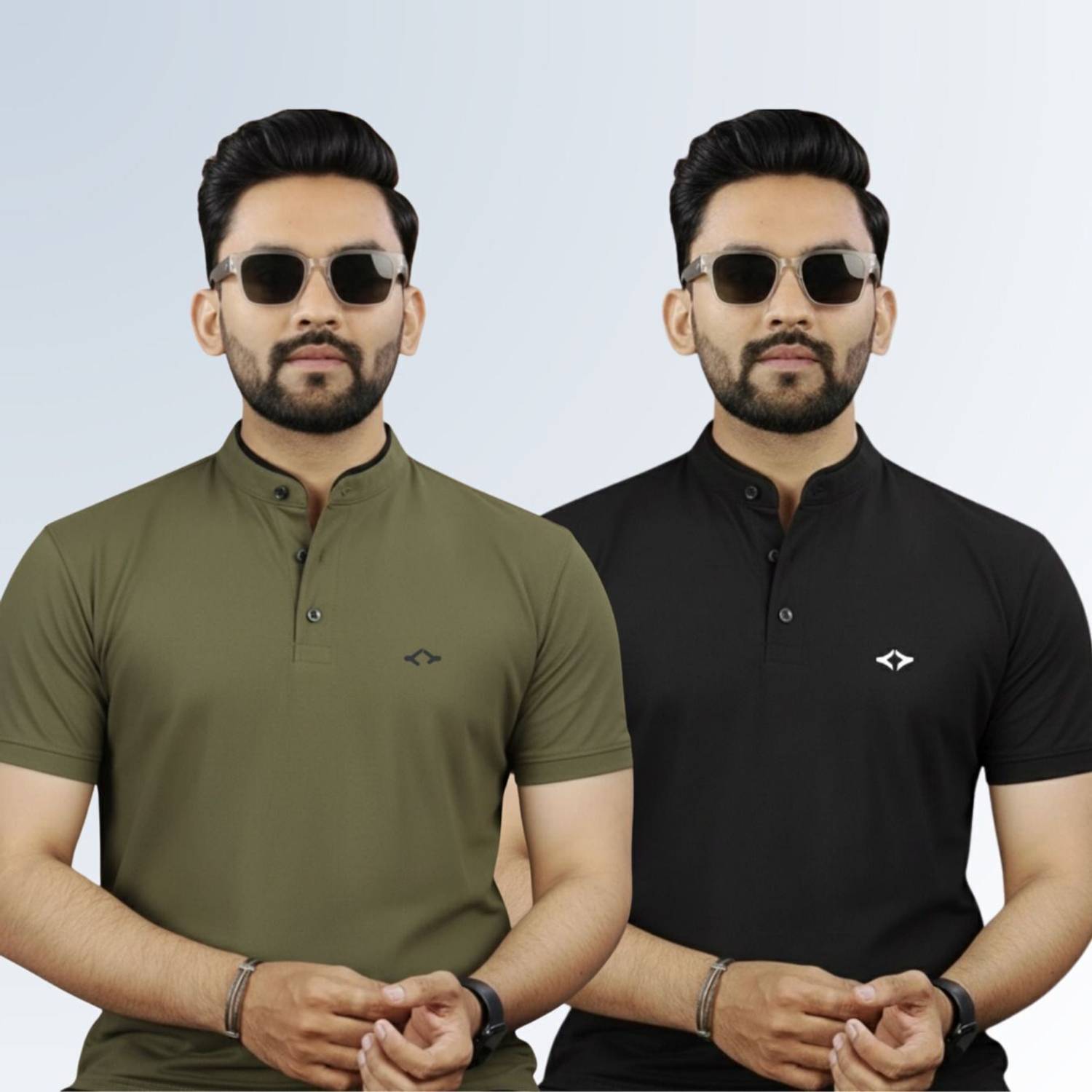 BUFFARO Solid Men Mandarin Collar Multicolor T-Shirt
