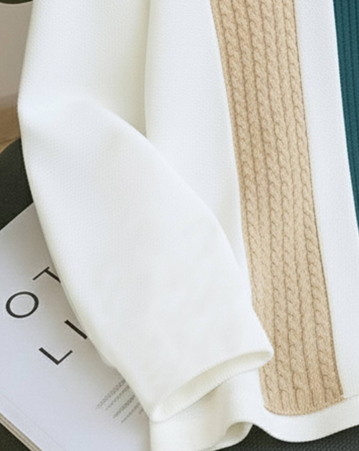 AUSK Beige, White Striped Men Polo Neck T-Shirt - Image 4