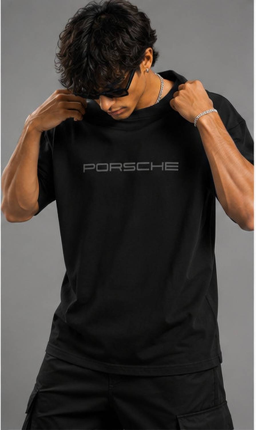 porchetv Black Men's Round Neck T-Shirt - Image 5