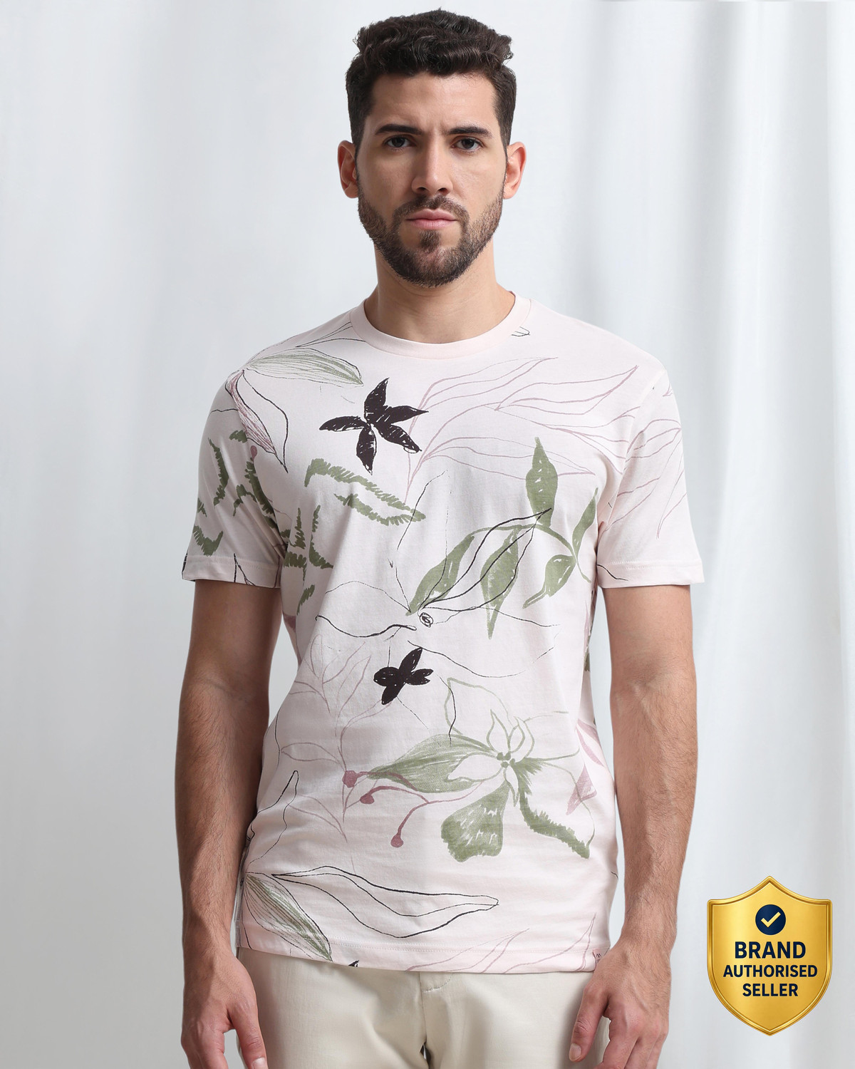 MUFTI Floral Print Men Round Neck Pink T-Shirt