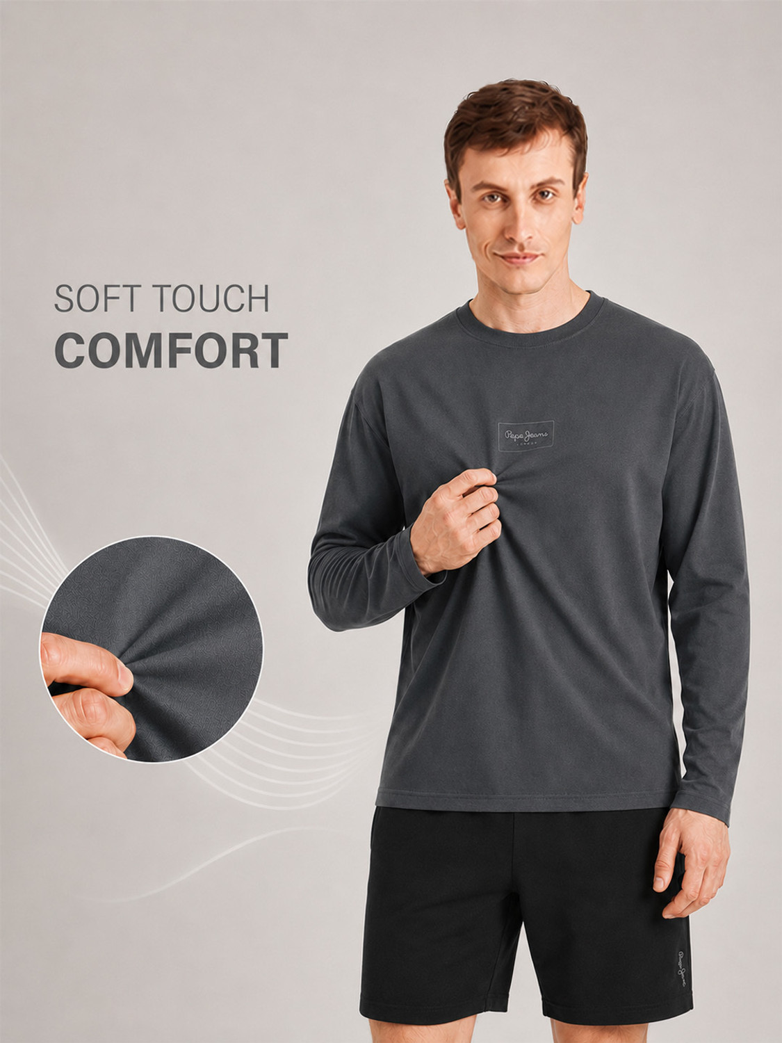 Image of Pepe Jeans Solid Men Round Neck Grey T-Shirt