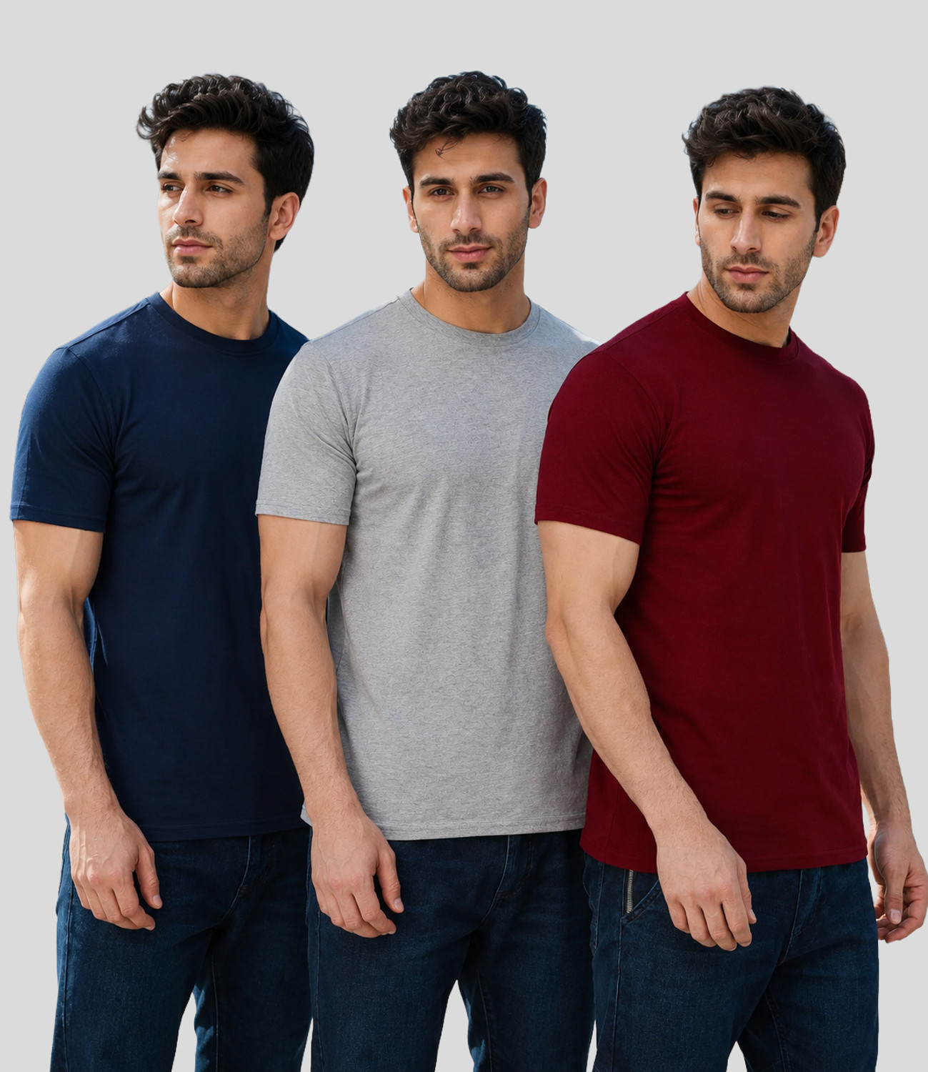 Image of London Hills Solid Men Round Neck Multicolor T-Shirt