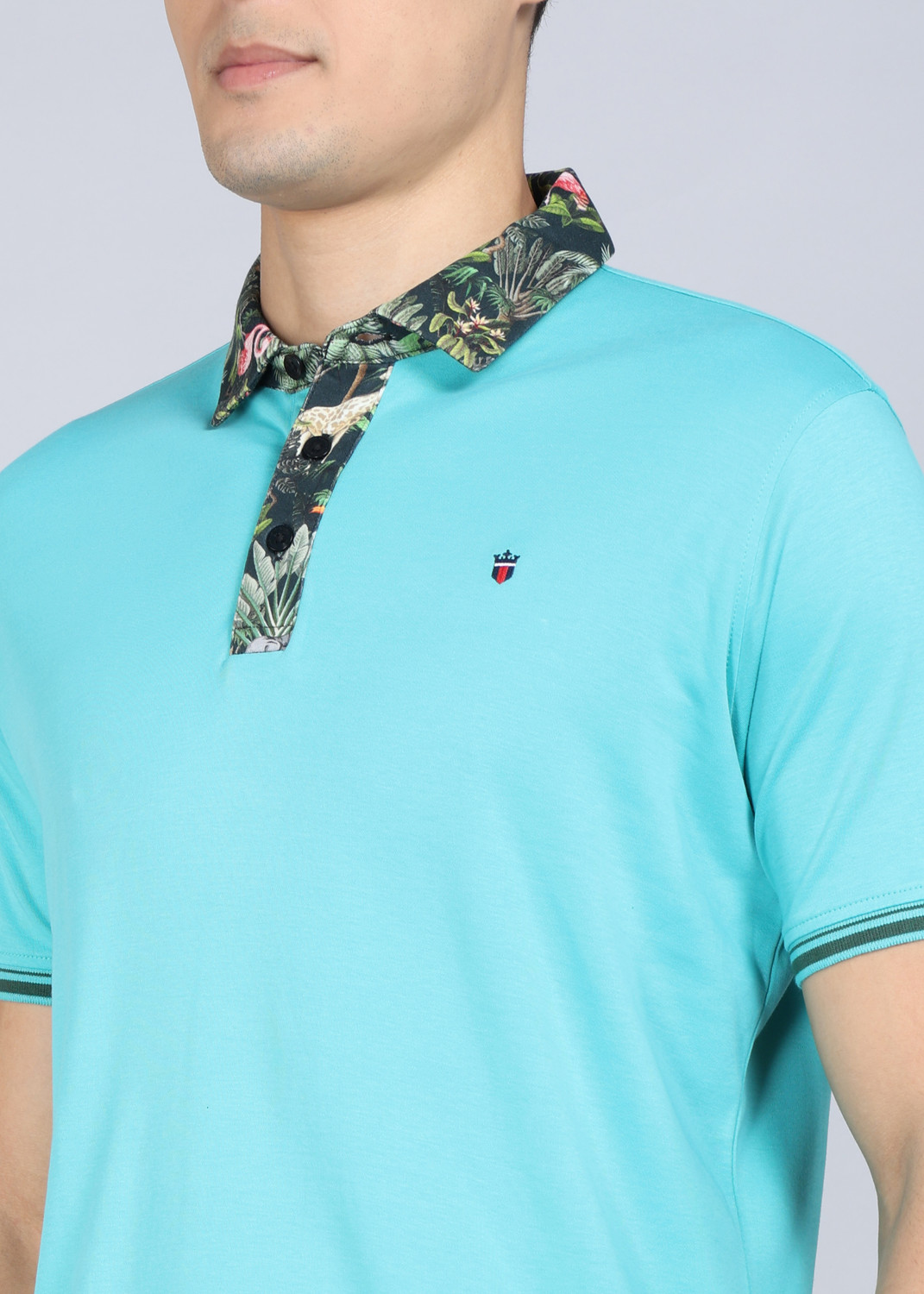 Image of Louis Philippe Sport Self Design Men Polo Neck Light Blue T-Shirt