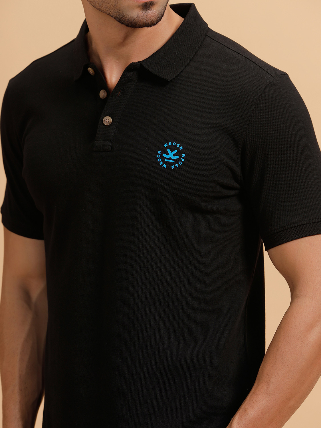 Image of WROGN Men Solid Polo Neck Pure Cotton Grey T-Shirt