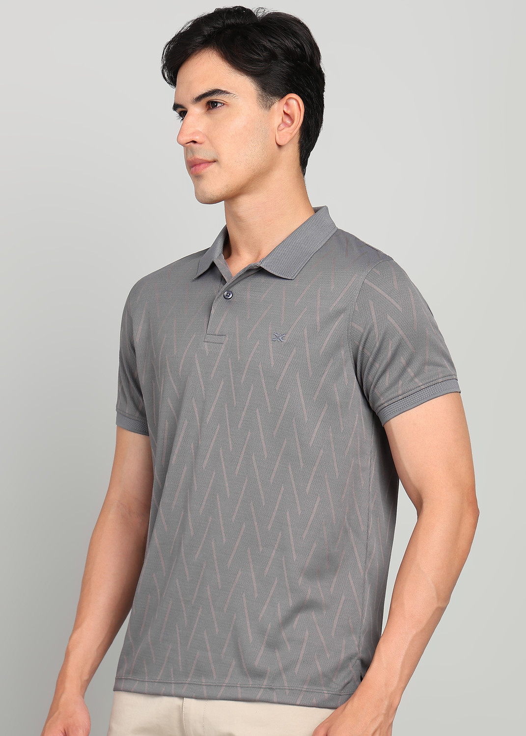 Image of KILLER Printed Men Polo Neck Grey T-Shirt
