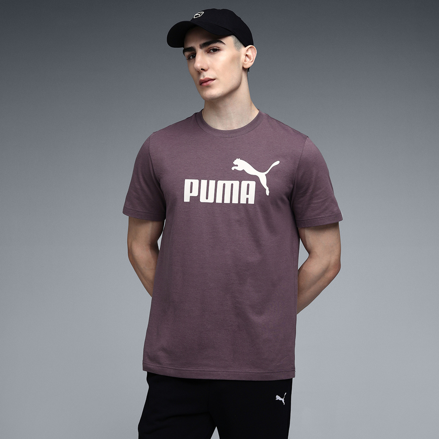 Image of PUMA Men Printed Crew Neck Cotton Blend Brown T-Shirt
