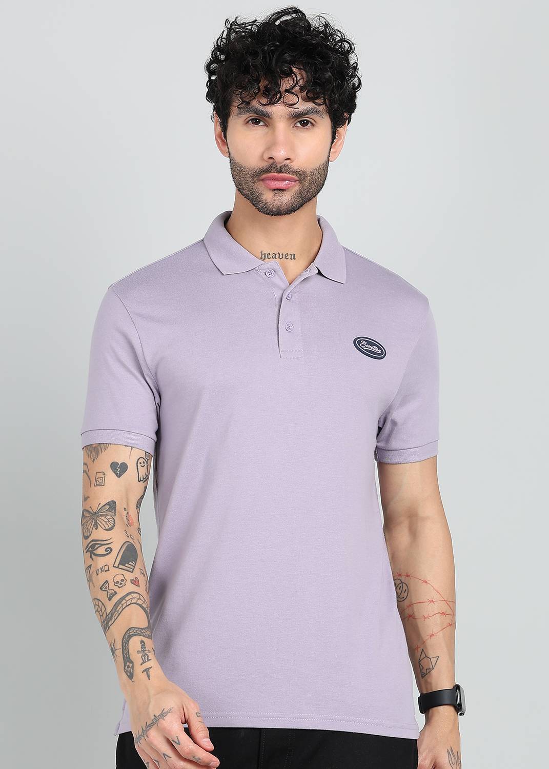 United Colors of Benetton Men Solid Polo Neck Polycotton Purple T