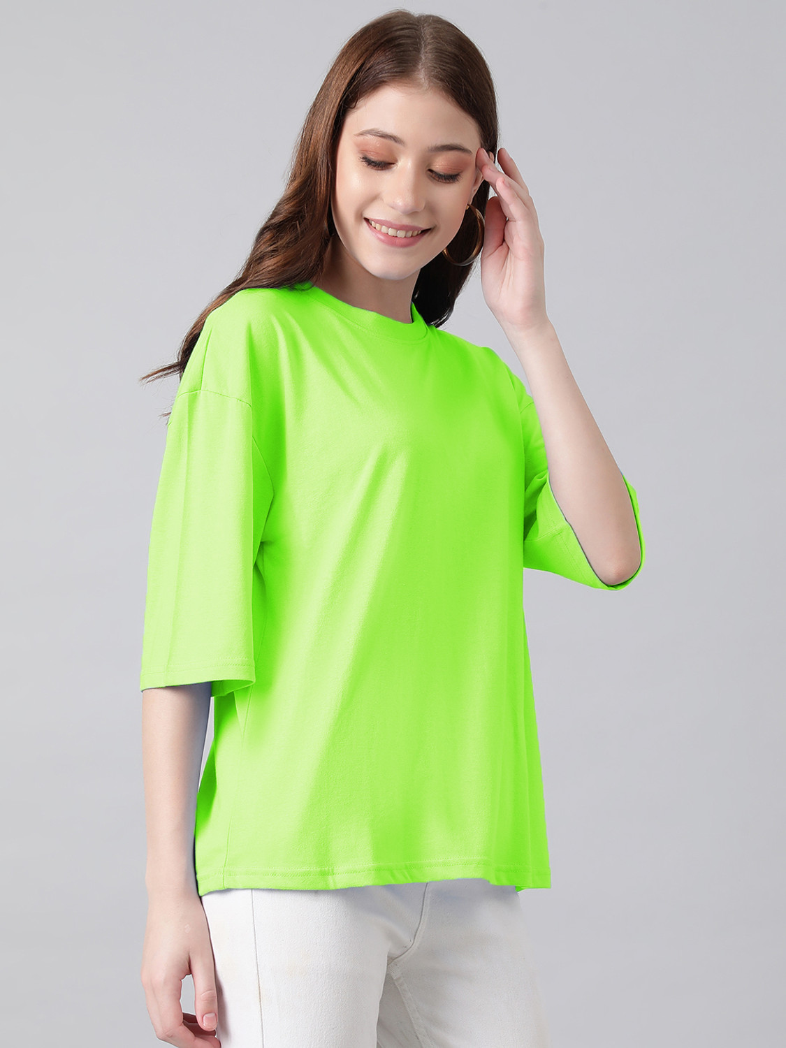 Image of KOTTY Solid Women Round Neck Light Green T-Shirt
