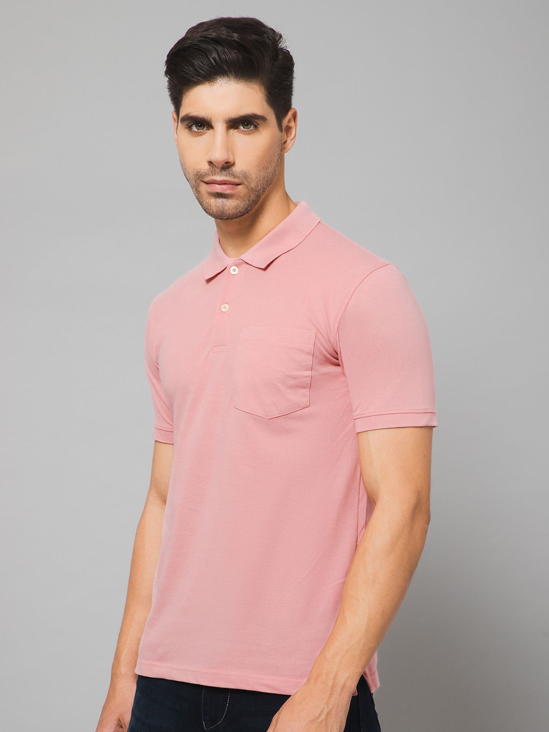 Image of CANTABIL Solid Men Polo Neck Pink T-Shirt