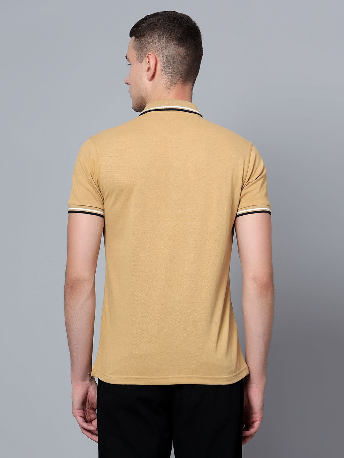Image of CANTABIL Solid Men Polo Neck Yellow T-Shirt