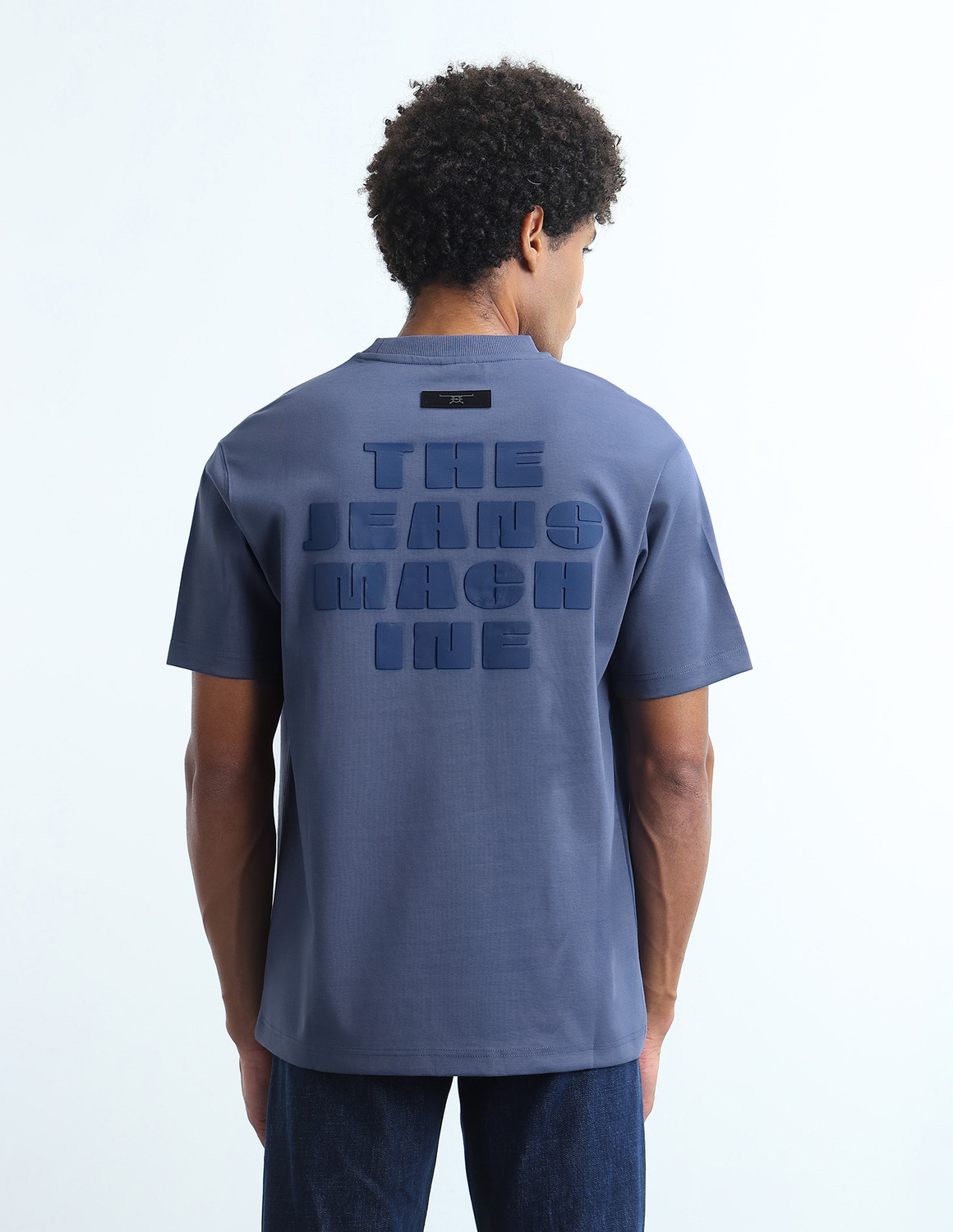 Image of FLYING MACHINE Typography Men Round Neck Blue T-Shirt